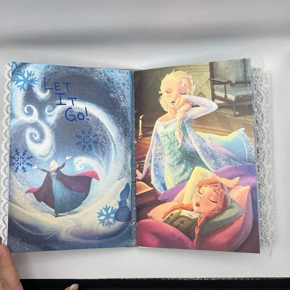 Disney Frozen-Themed Handmade Junk Journal With Decorated Pages Stickers & Snowf
